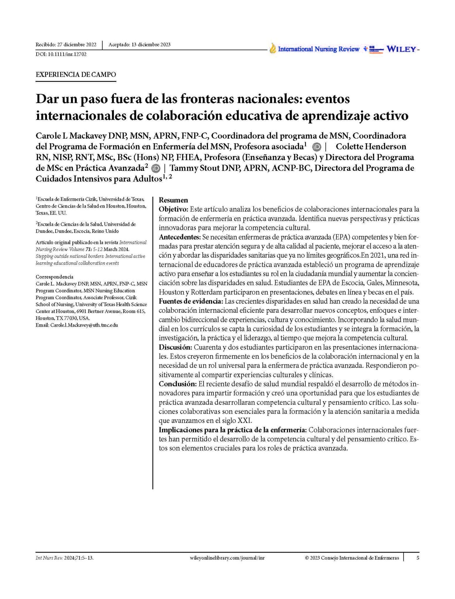 Dar un paso fuera de las fronteras nacionales: eventos internacionales de colaboración educativa de aprendizaje activo