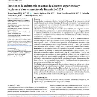 Funciones de enfermería en zonas de desastre: experiencias y lecciones de los terremotos de Turquía de 2023