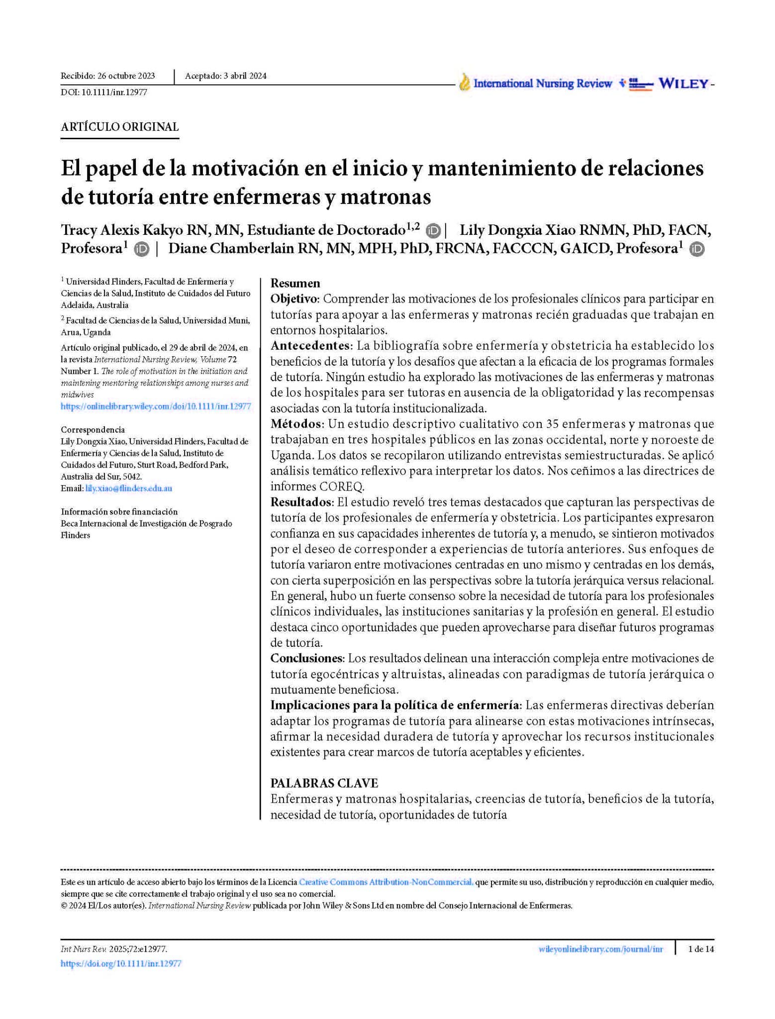 El papel de la motivación en el inicio y mantenimiento de relaciones de tutoría entre enfermeras y matronas