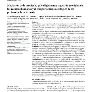 Mediación de la propiedad psicológica entre la gestión ecológica de los recursos humanos y el comportamiento ecológico de los profesores de enfermería