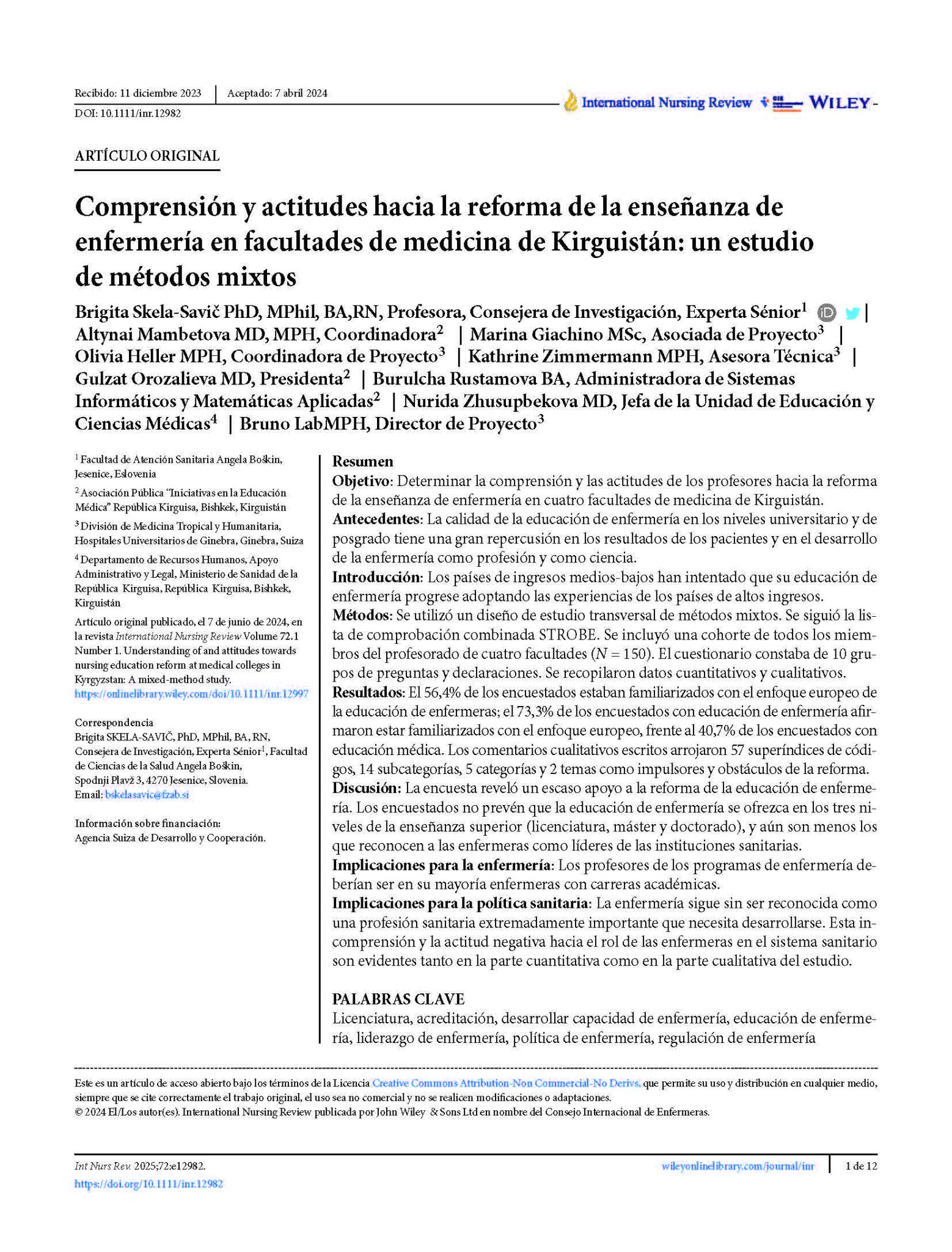 Comprensión y actitudes hacia la reforma de la enseñanza de enfermería en facultades de medicina de Kirguistán: un estudio de métodos mixtos