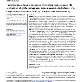 Factores que afectan a la resiliencia psicológica, la autoeficacia y la satisfacción laboral de enfermeras académicas: un estudio transversal
