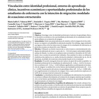 Vinculación entre identidad profesional, entorno de aprendizaje clínico, incentivos económicos y oportunidades profesionales de los estudiantes de enfermería con la intención de migración: modelado de ecuaciones estructurales