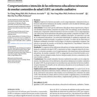 Comportamiento o intención de las enfermeras educadoras taiwanesas de enseñar contenidos de salud LGBT: un estudio cualitativo