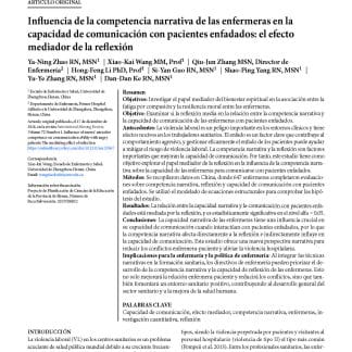 Influencia de la competencia narrativa de las enfermeras en la capacidad de comunicación con pacientes enfadados: el efecto mediador de la reflexión