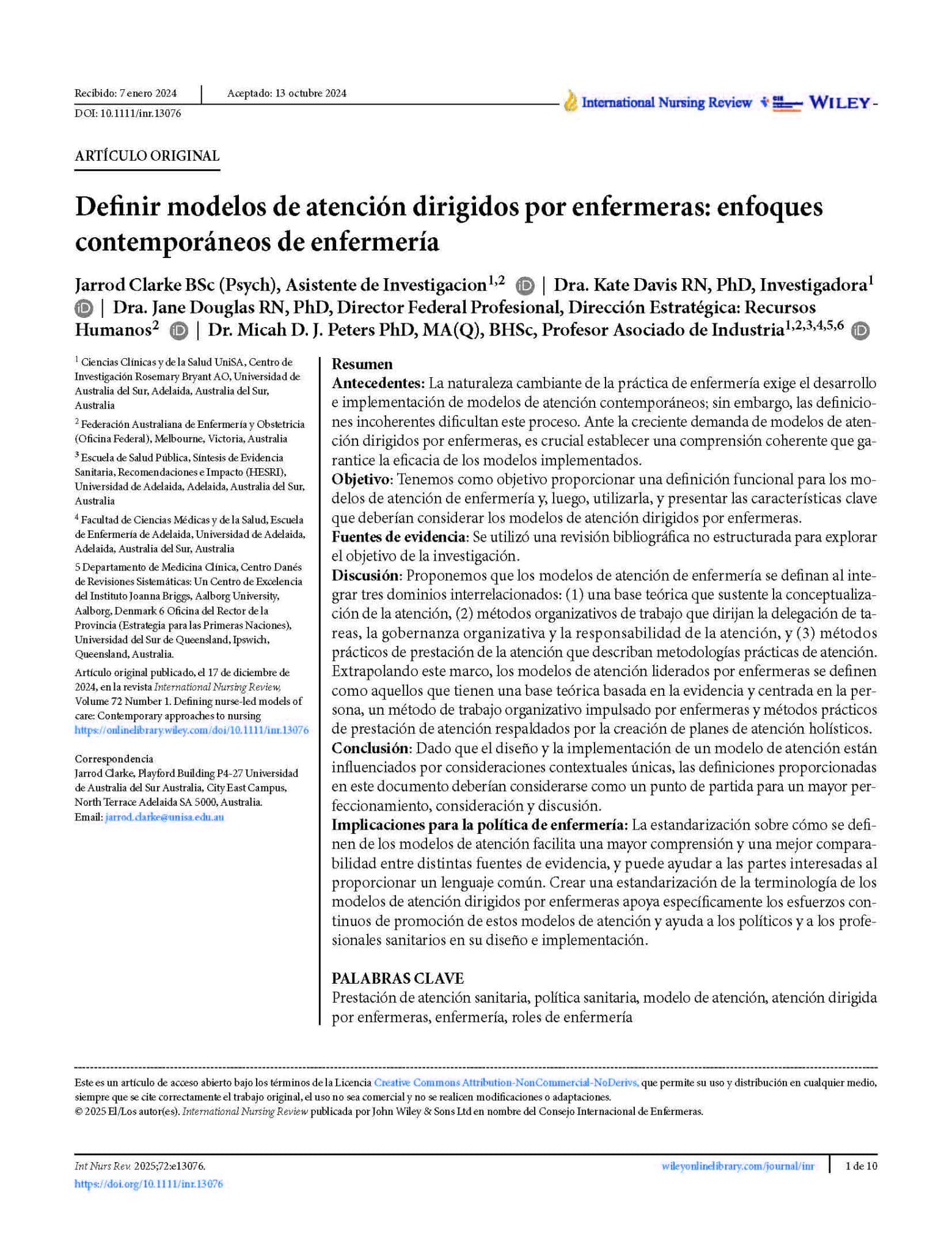 Definir modelos de atención dirigidos por enfermeras: enfoques contemporáneos de enfermería