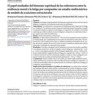 El papel mediador del bienestar espiritual de las enfermeras entre la resiliencia moral y la fatiga por compasión: un estudio multicéntrico de modelo de ecuaciones estructurales