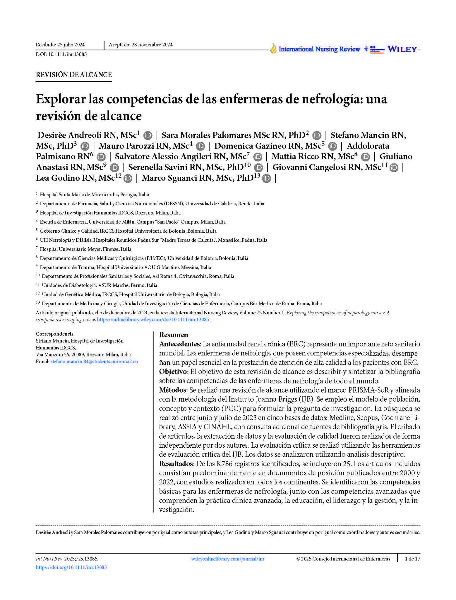 Explorar las competencias de las enfermeras de nefrología: una revisión de alcance