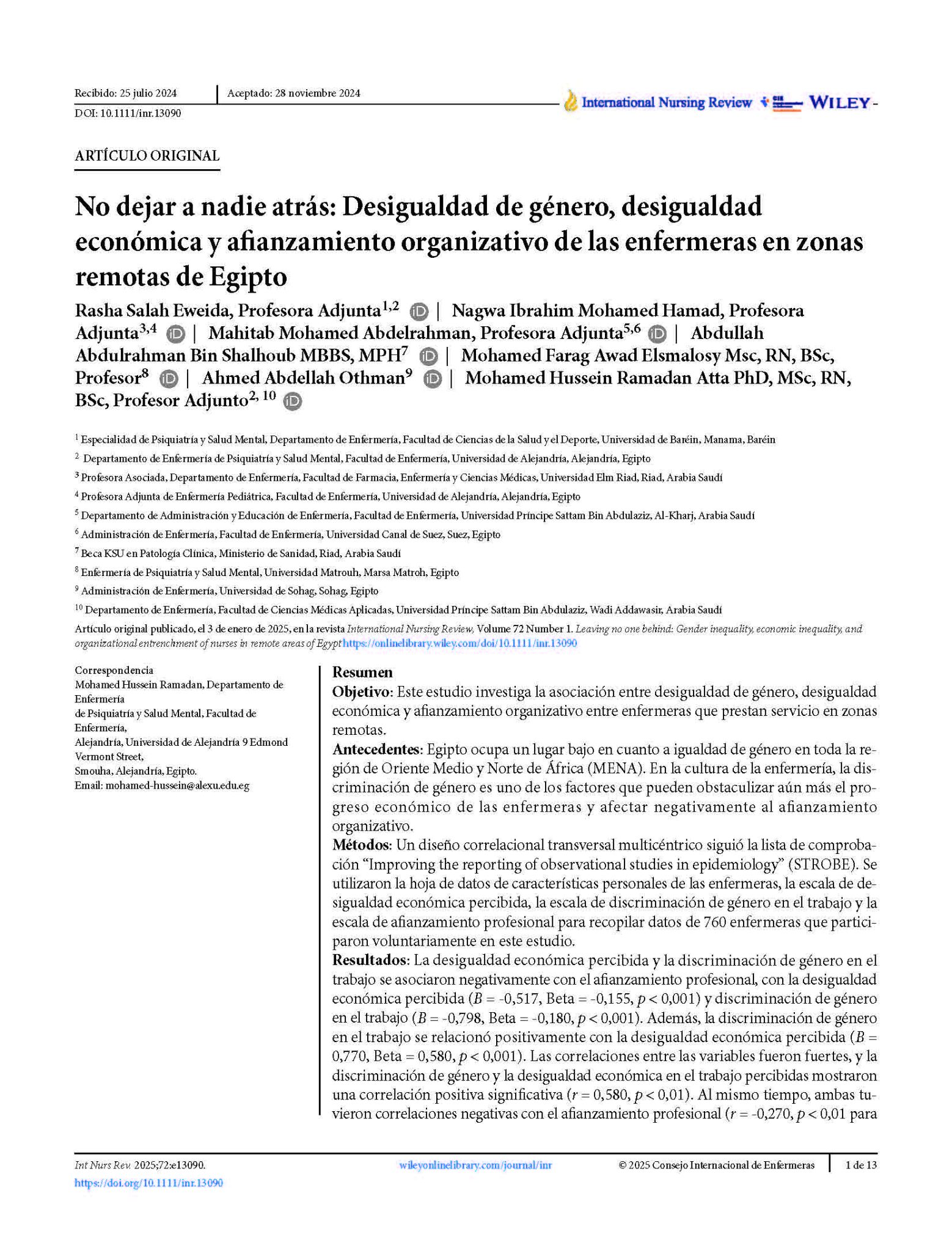 No dejar a nadie atrás: Desigualdad de género, desigualdad económica y afianzamiento organizativo de las enfermeras en zonas remotas de Egipto