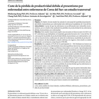 Coste de la pérdida de productividad debida al presentismo por enfermedad entre enfermeras de Corea del Sur: un estudio transversal