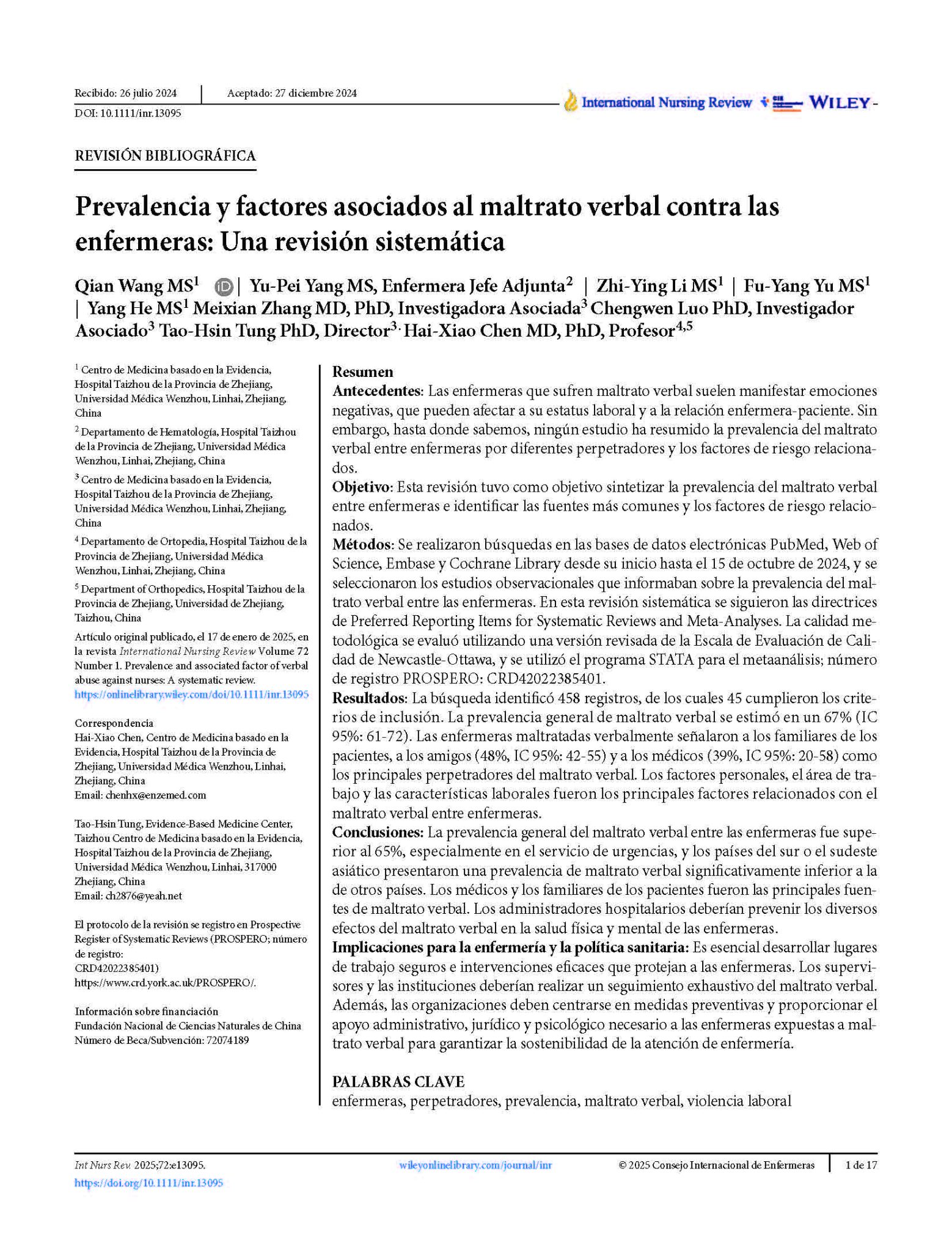 Explorar las influencias en la salud y el papel moderador del liderazgo auténtico en el acoso laboral: un estudio transversal entre enfermeras hospitalarias