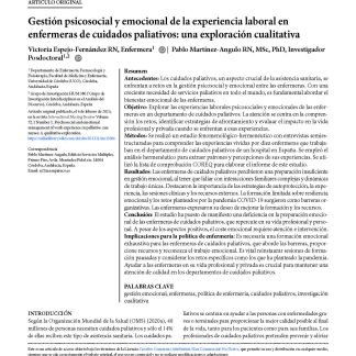 Gestión psicosocial y emocional de la experiencia laboral en enfermeras de cuidados paliativos: una exploración cualitativa