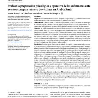 Evaluar la preparación psicológica y operativa de las enfermeras ante eventos con gran número de víctimas en Arabia Saudí