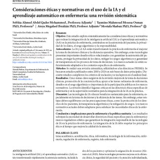 Consideraciones éticas y normativas en el uso de la IA y el aprendizaje automático en enfermería: una revisión sistemática