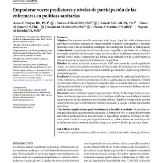 Empoderar voces: predictores y niveles de participación de las enfermeras en políticas sanitarias