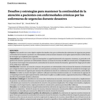 Desafíos y estrategias para mantener la continuidad de la atención a pacientes con enfermedades crónicas por las enfermeras de urgencias durante desastres