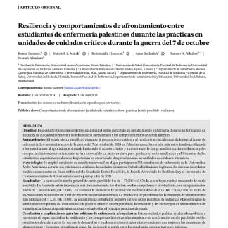 Resiliencia y comportamientos de afrontamiento entre estudiantes de enfermería palestinos durante las prácticas en unidades de cuidados críticos durante la guerra del 7 de octubre