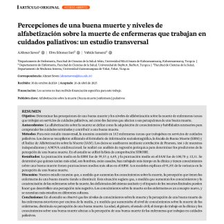 Percepciones de una buena muerte y niveles de alfabetización sobre la muerte de enfermeras que trabajan en cuidados paliativos: un estudio transversal